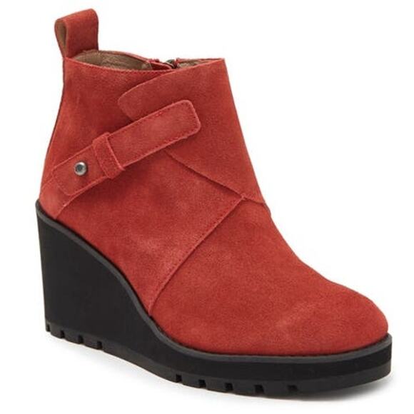 Eileen Fisher Tinker Leather Suede Wedge Ankle Boots Rust Brick Red sz 9.5 NEW - Picture 2 of 10